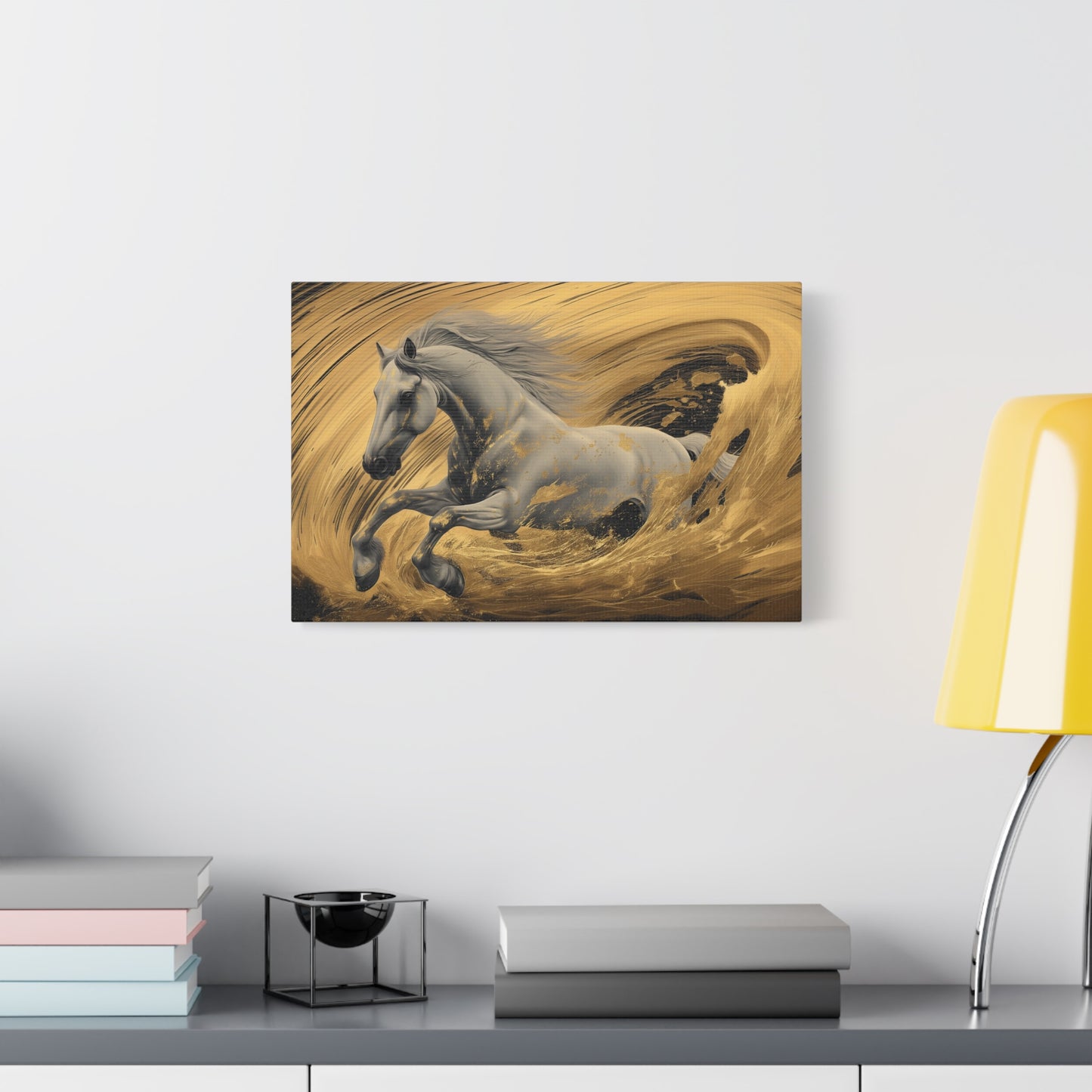 Gold Leaf White Horse - Canvas Art