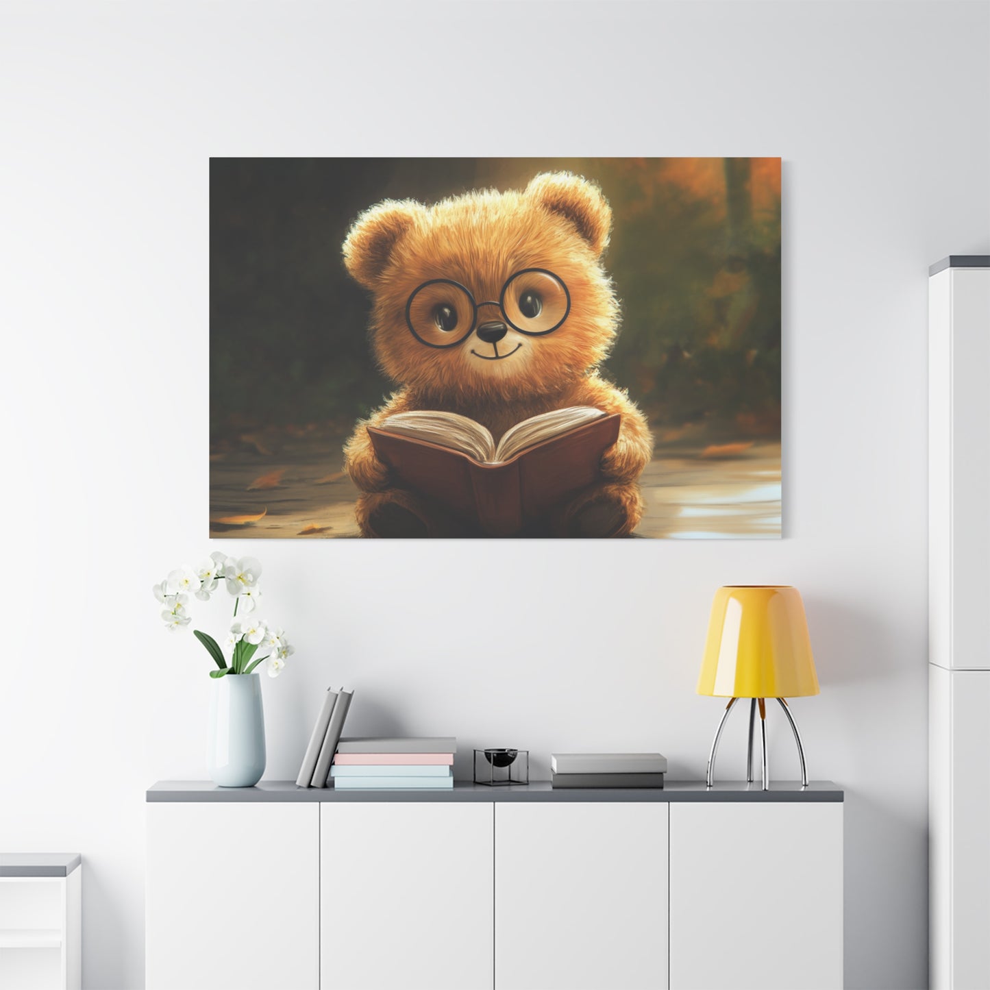 Adorable Teddy Bear Reading - Canvas