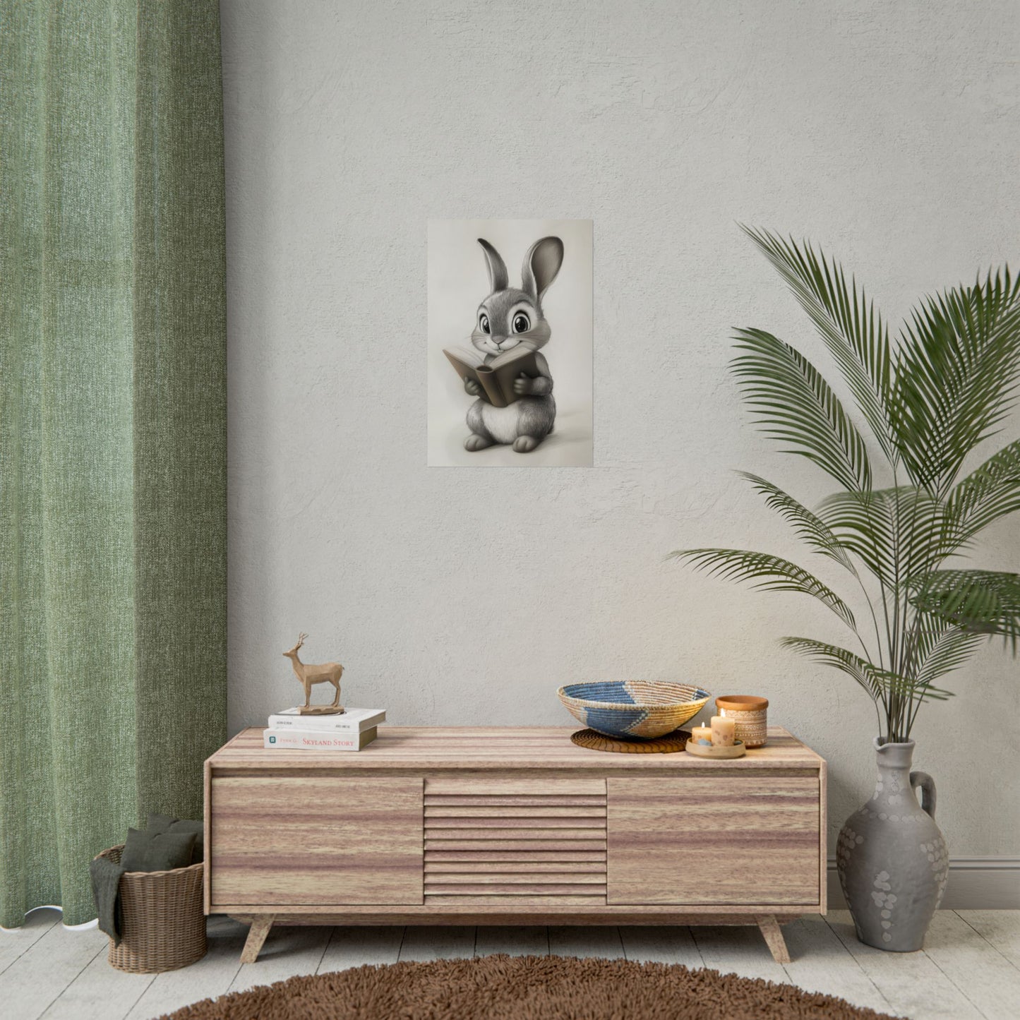Adorable Rabbit Reading A Book - Premium Art Print
