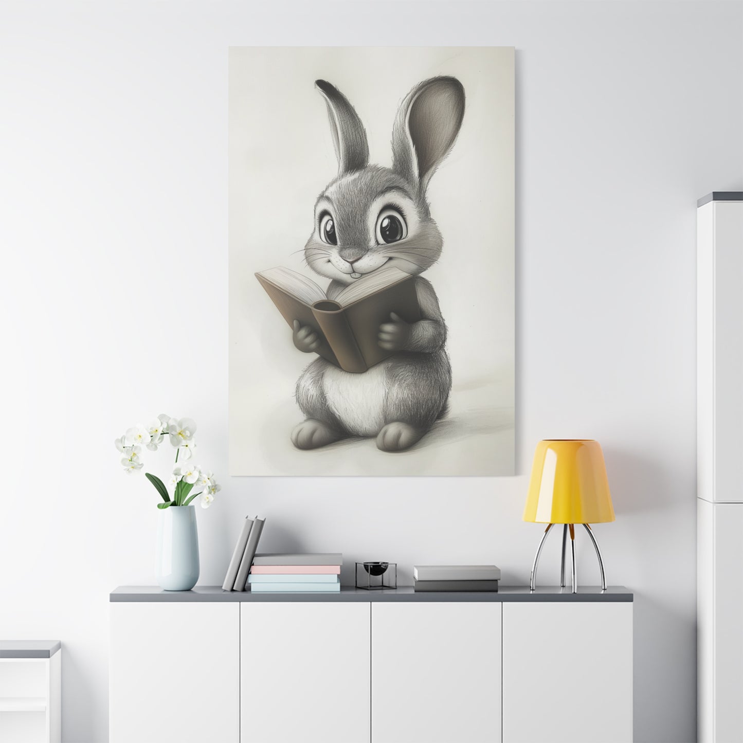 Adorable Rabbit Reading A Book - Canvas