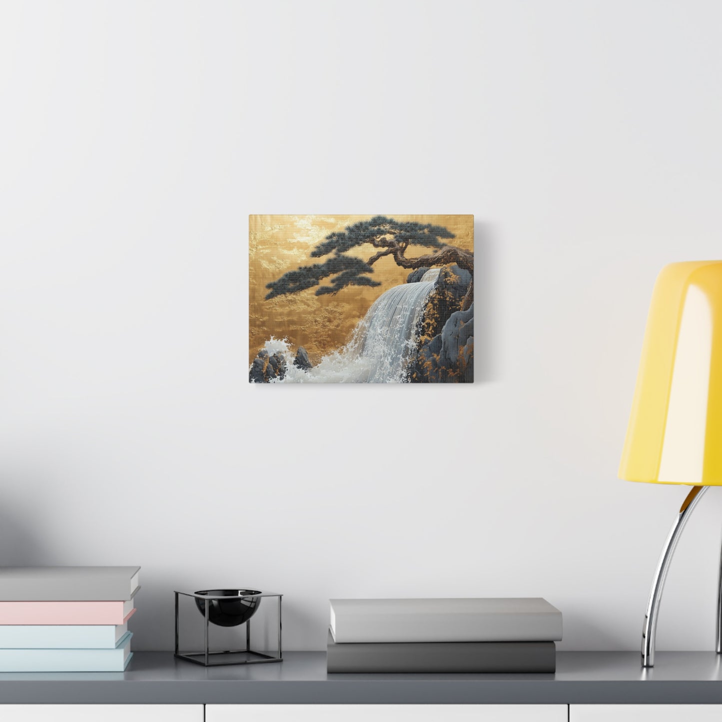 Gold Leaf Waterfall & Bonsai - Canvas