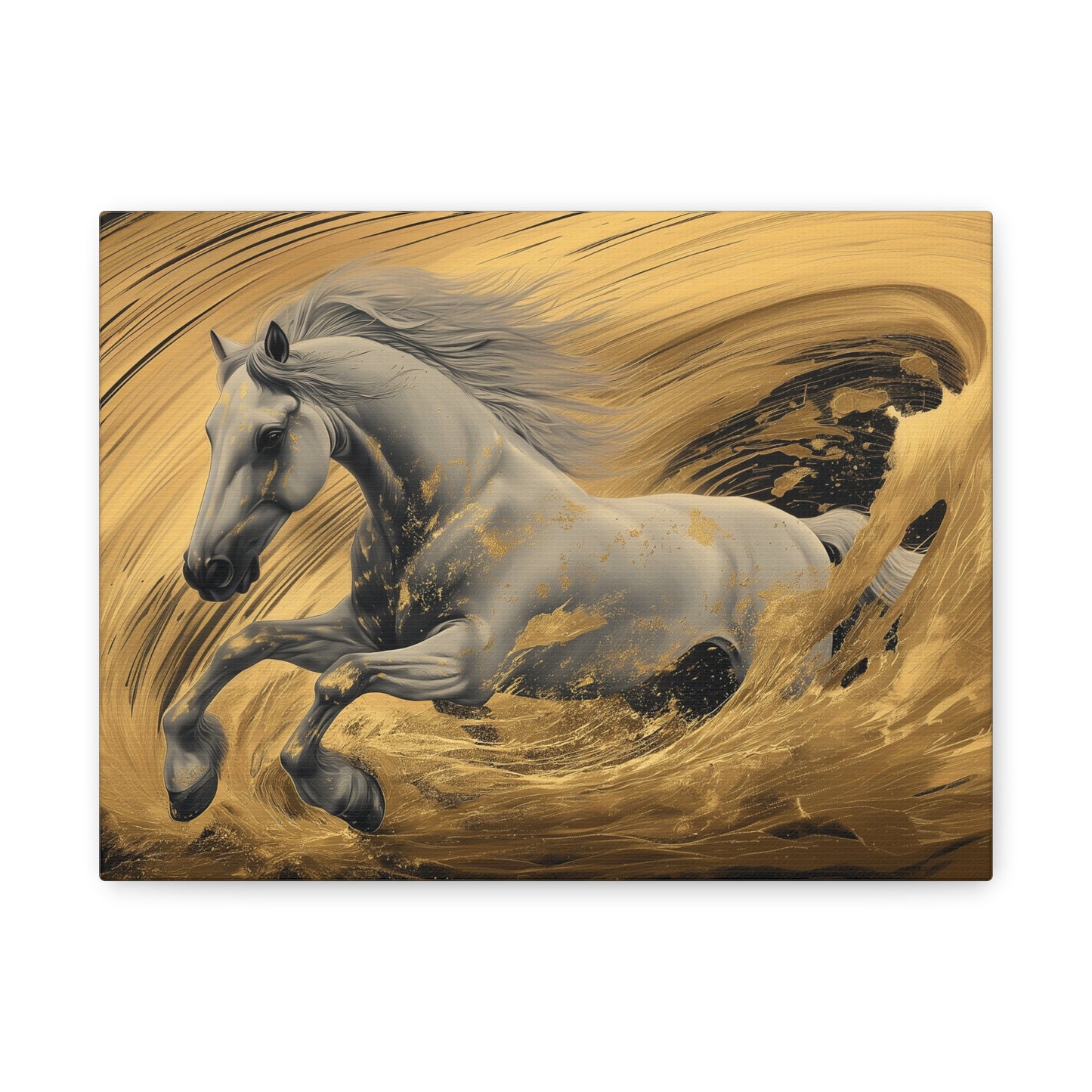 Gold Leaf White Horse - Canvas Art
