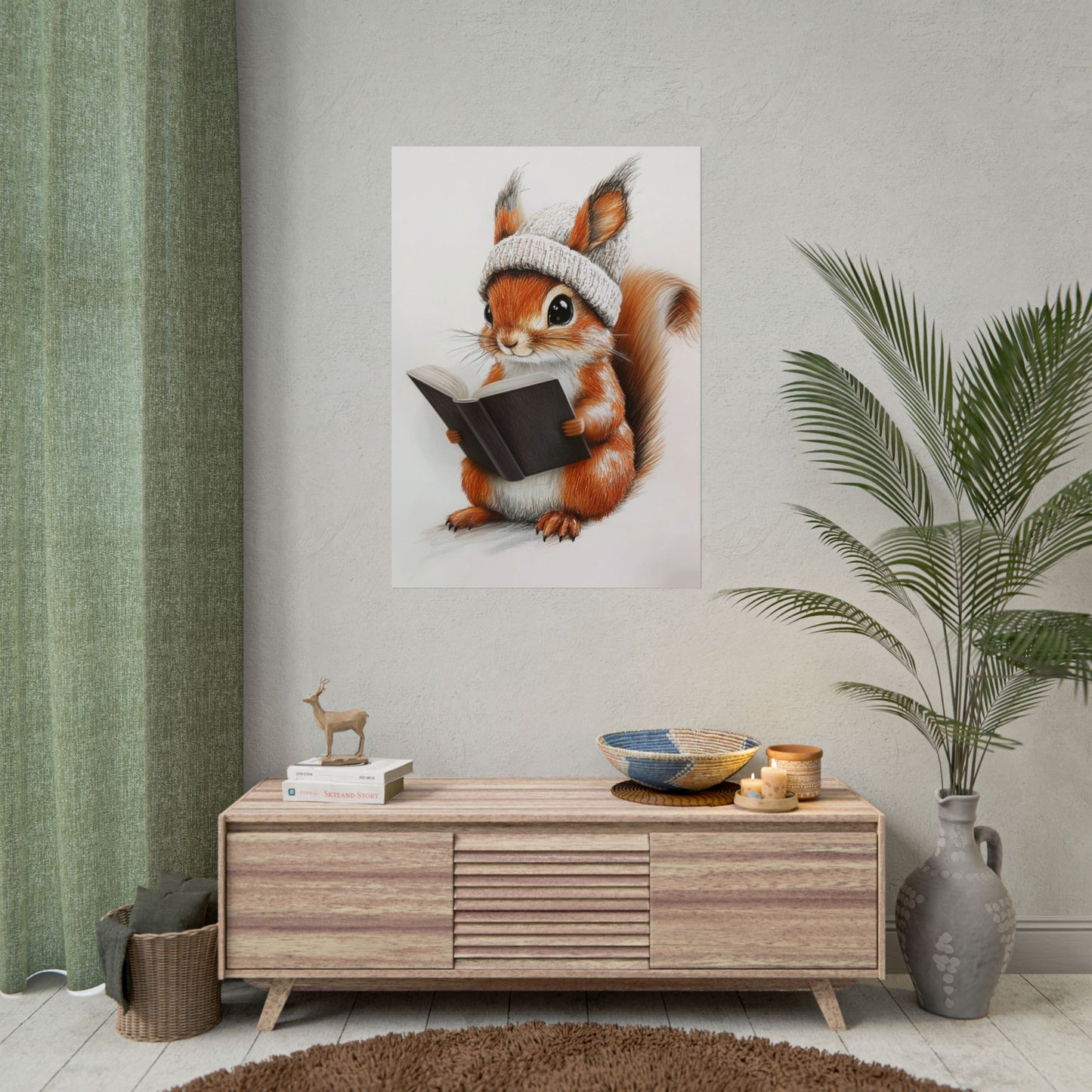 Intelligent Squirrel Reading A Book - Premium Art Print