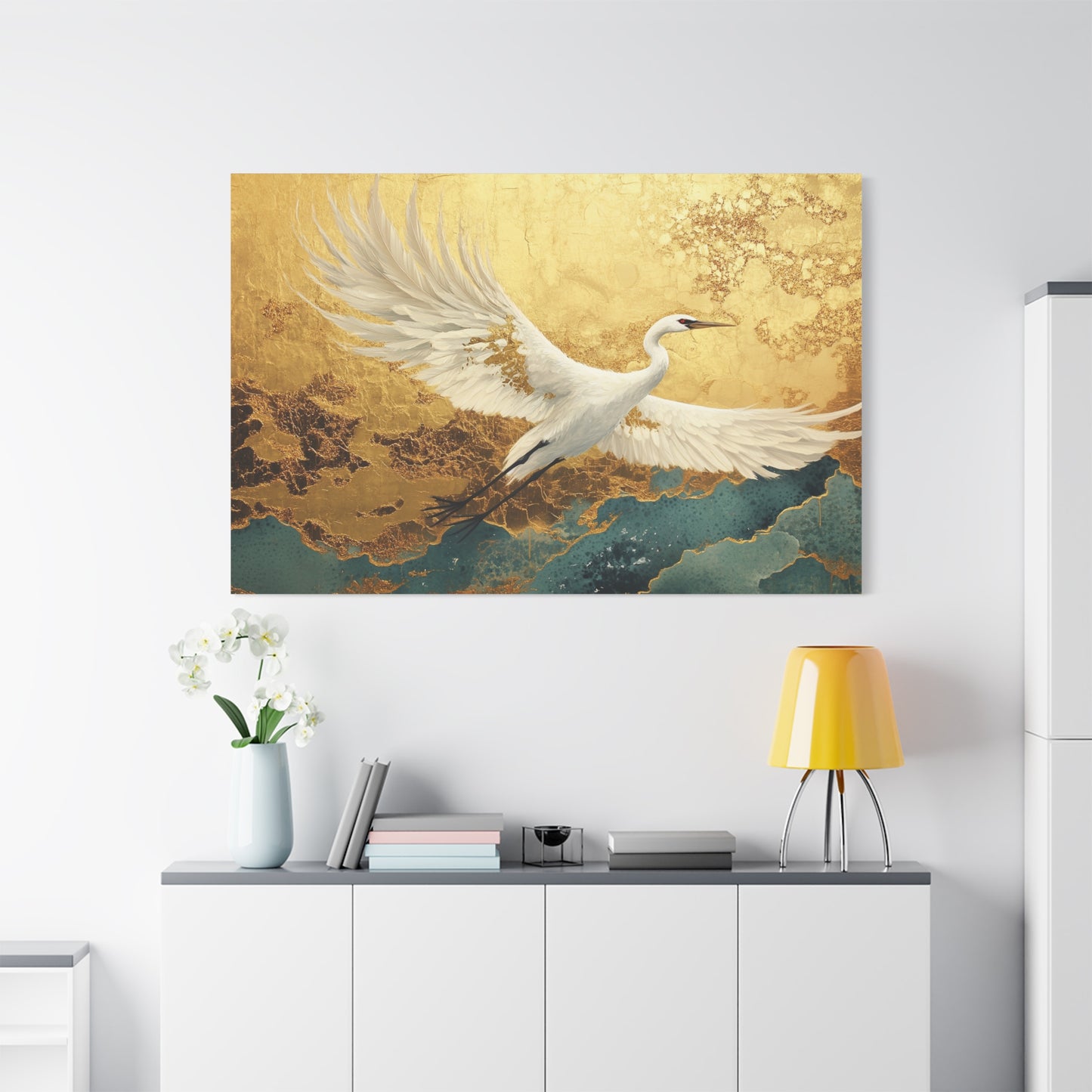 Gold Leaf White Crane - Canvas