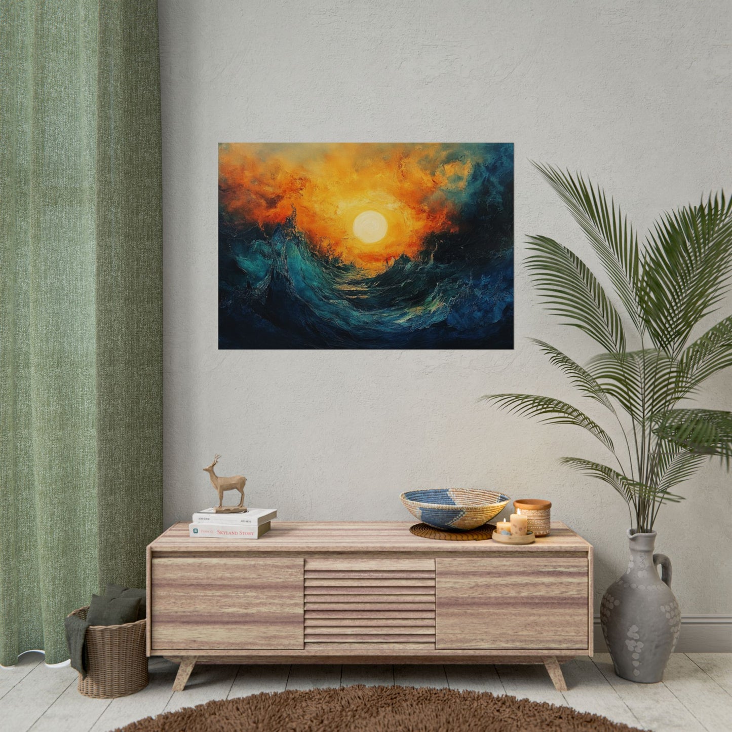 Sun Pierces The Waves Abstract Art - Premium Art Print