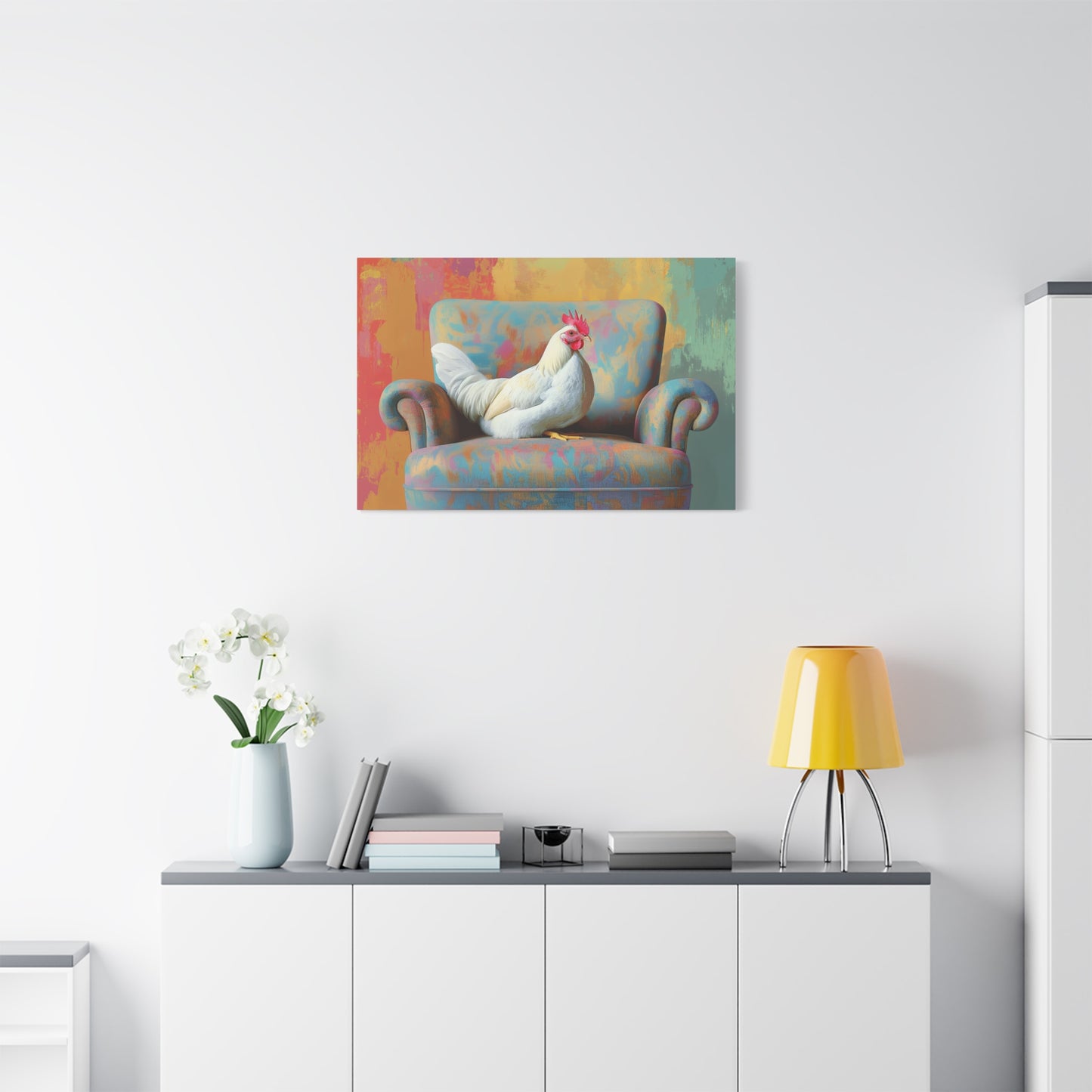 Vibrant Chicken Relaxing On An Elegant Armchair - Canvas