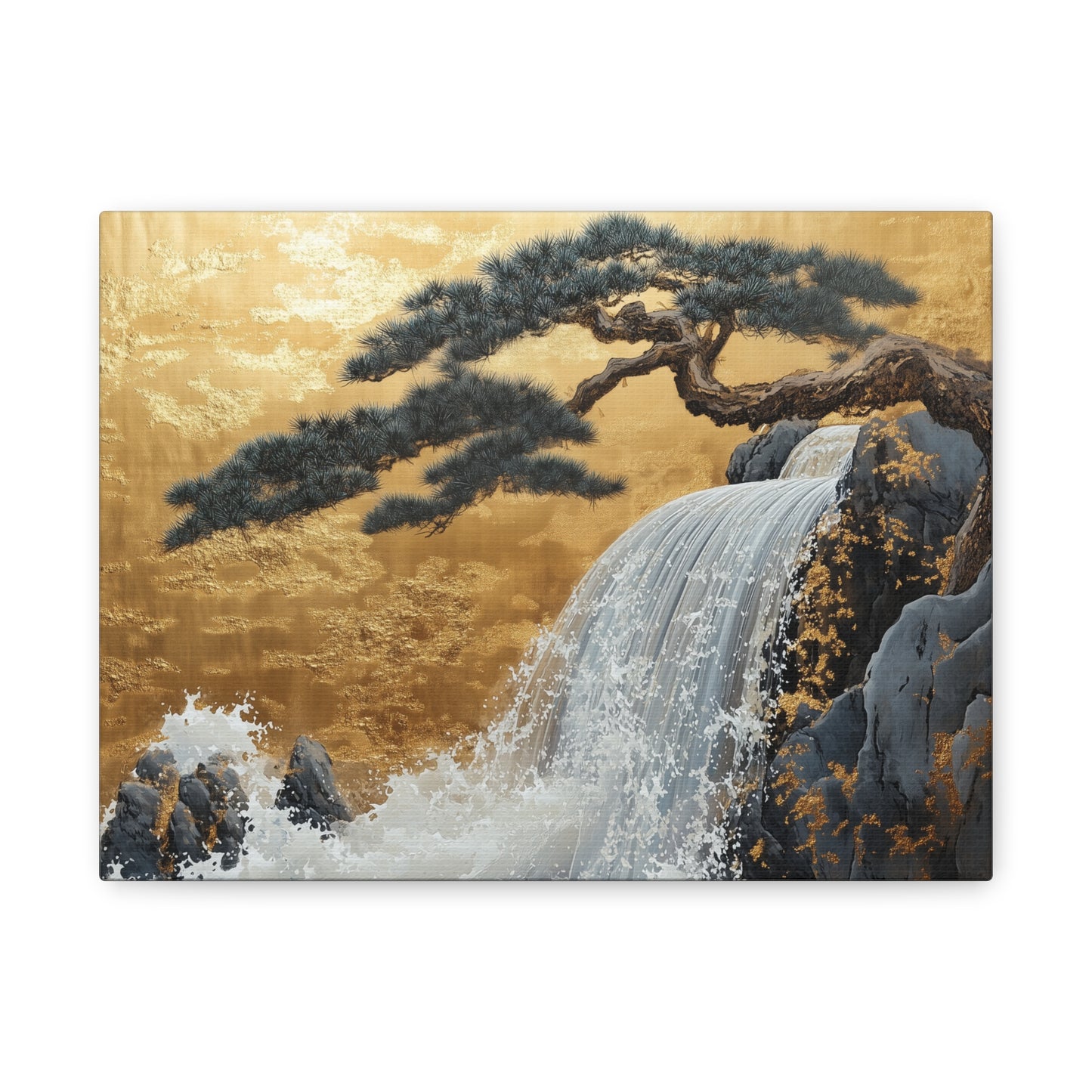 Gold Leaf Waterfall & Bonsai - Canvas