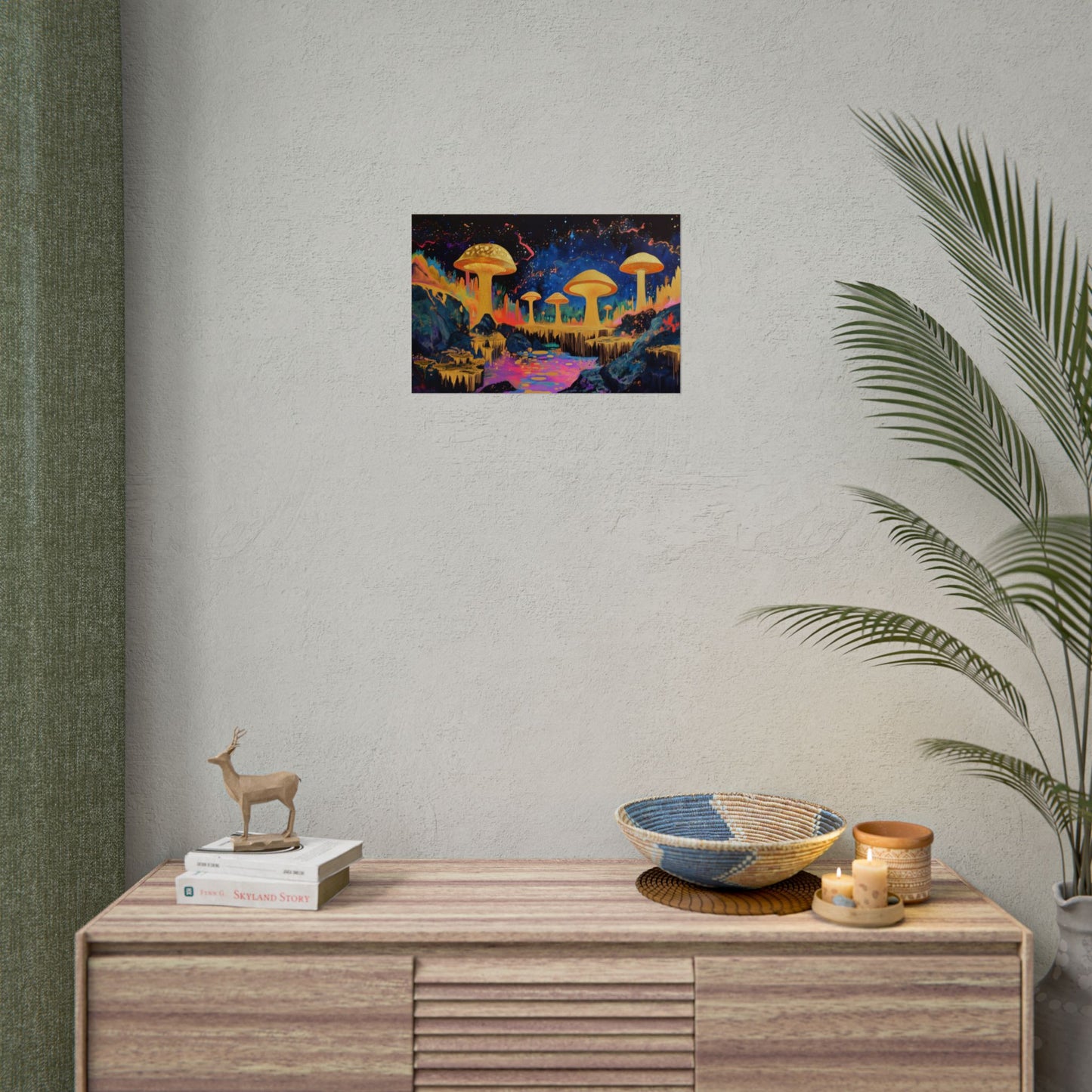 Gold Leaf Vibrant Mushroom Landscape - Premium Art Print