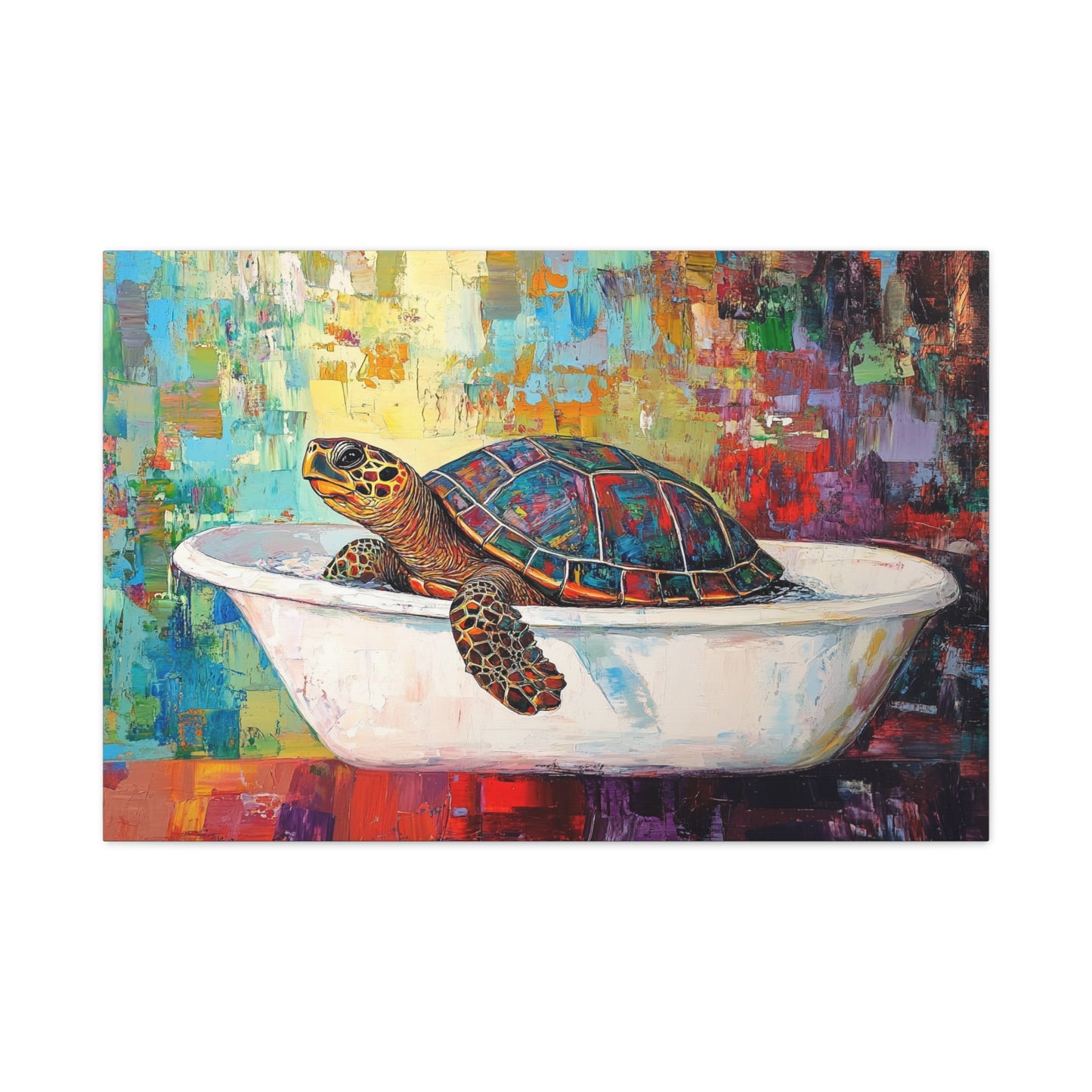 Colorful Turtle In A Bathtub - Canvas