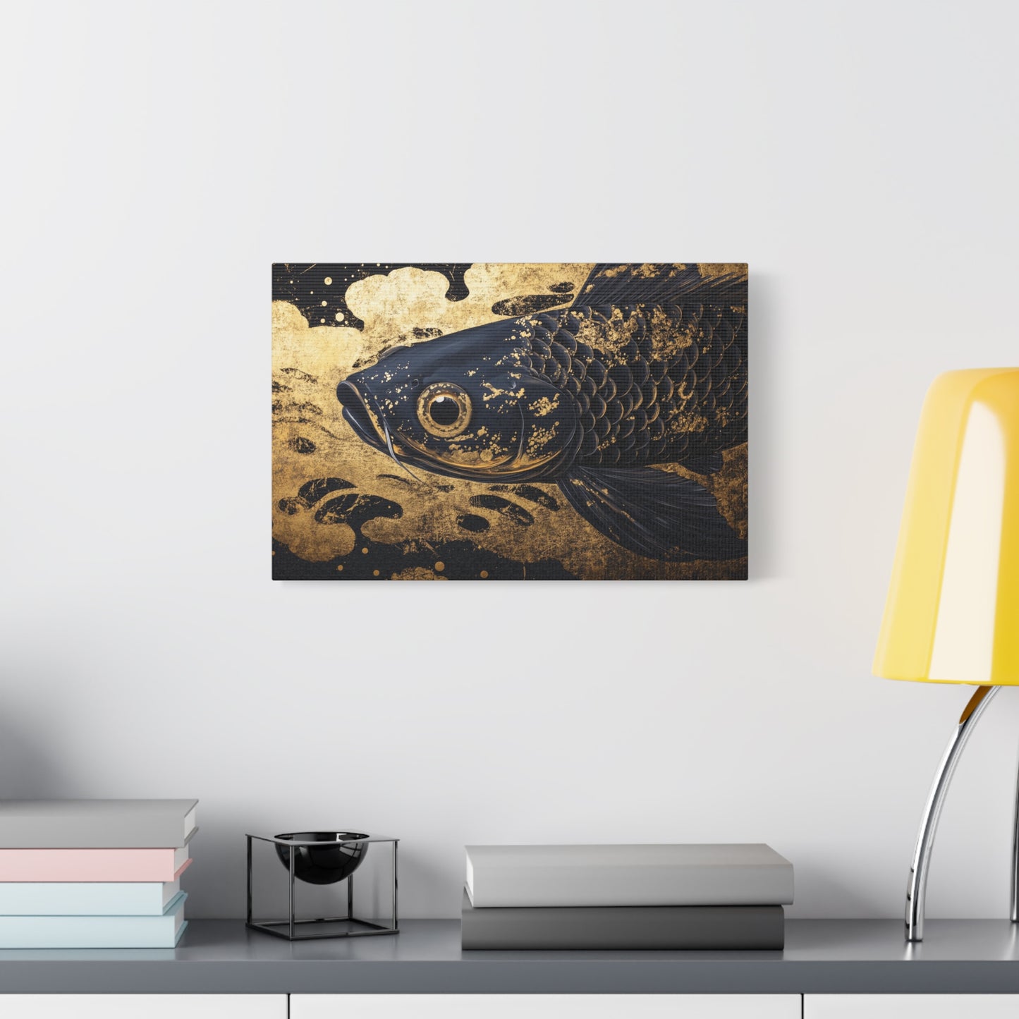 Gold Leaf Black Koi Fish - Canvas
