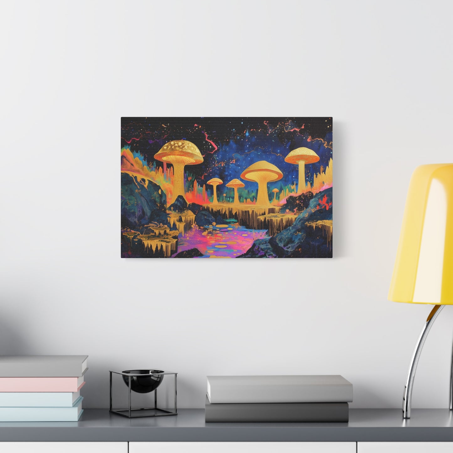 Gold Leaf Vibrant Mushroom Landscape - Canvas
