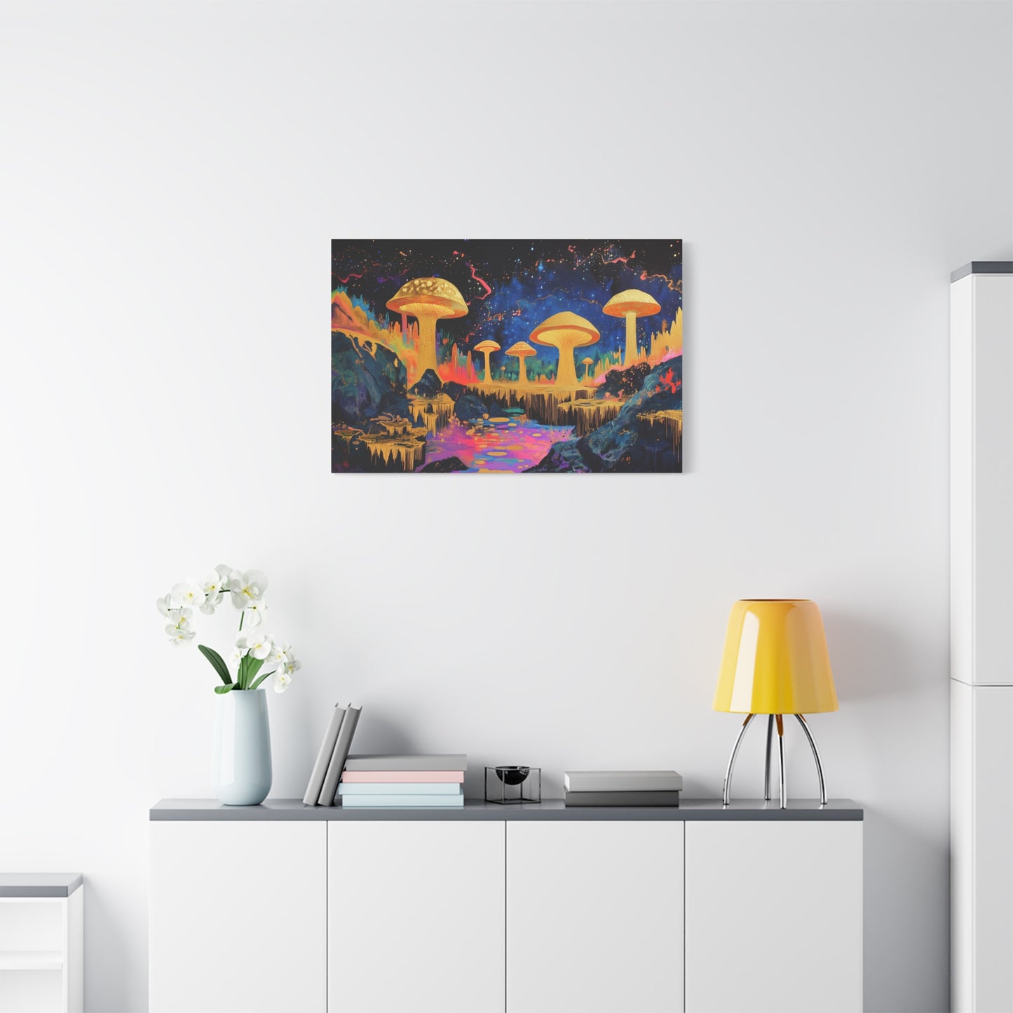 Gold Leaf Vibrant Mushroom Landscape - Canvas