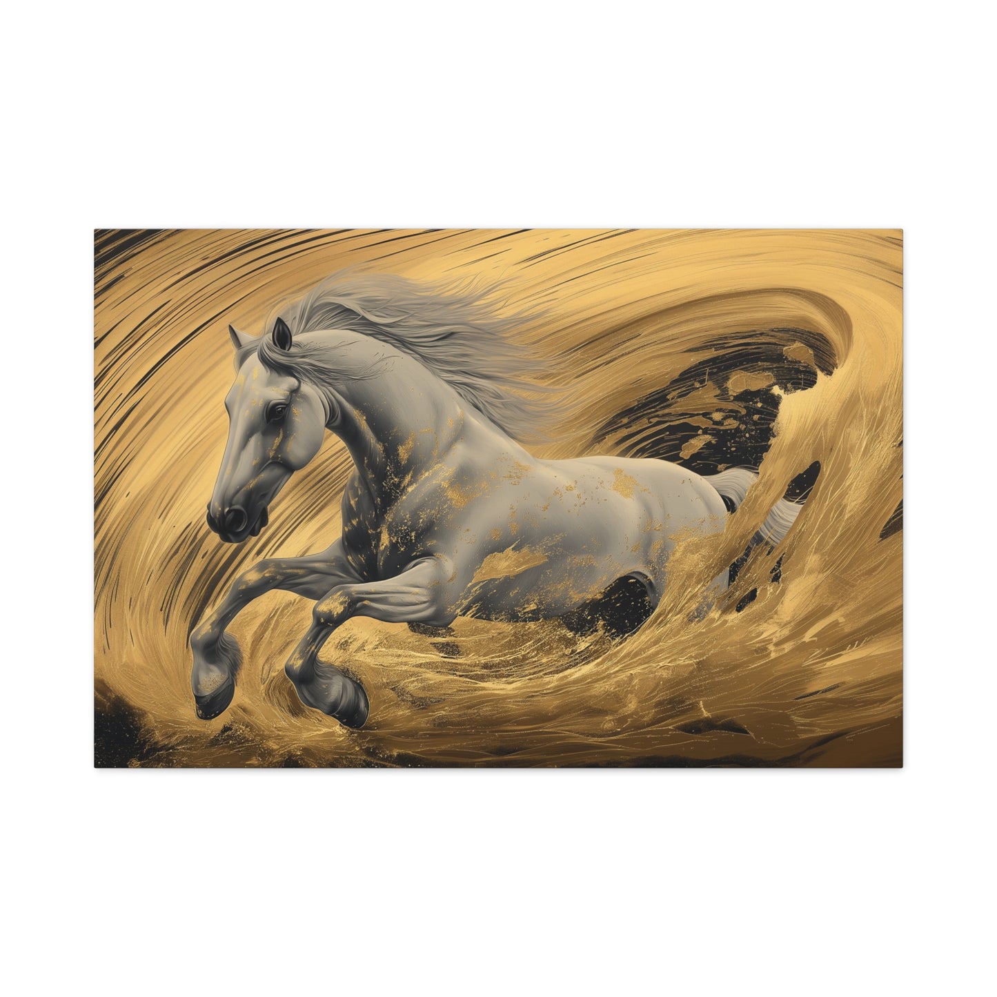 Gold Leaf White Horse - Canvas Art