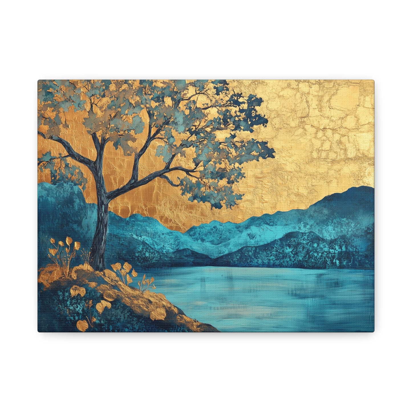 Gold Leaf Blue Gold Landscape - Canvas
