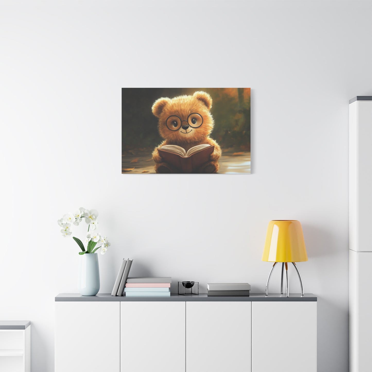 Adorable Teddy Bear Reading - Canvas