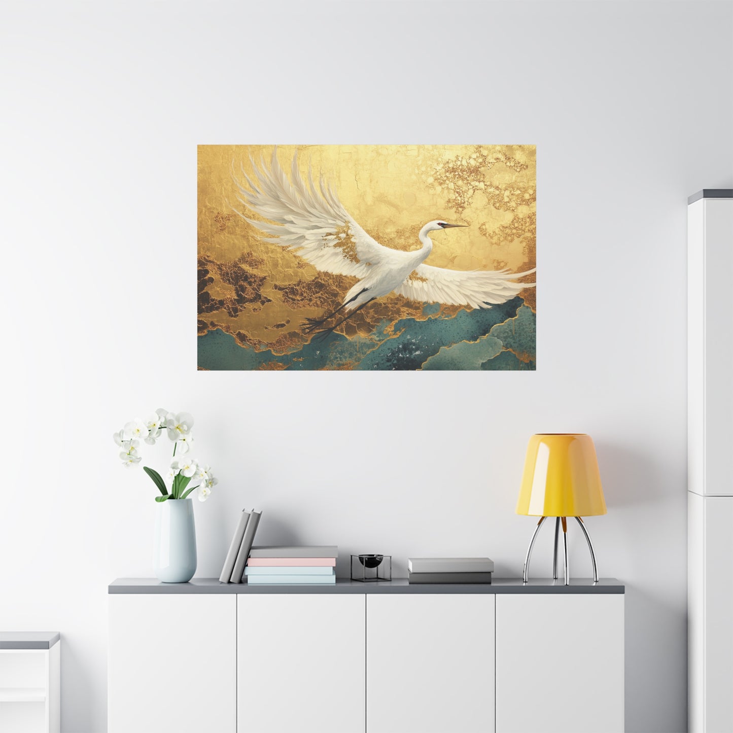 Gold Leaf White Crane - Canvas