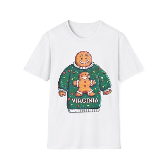 Gingerbread Man Wearing a Virginia Gingerbread Man, Funny Holiday Softstyle T-Shirt
