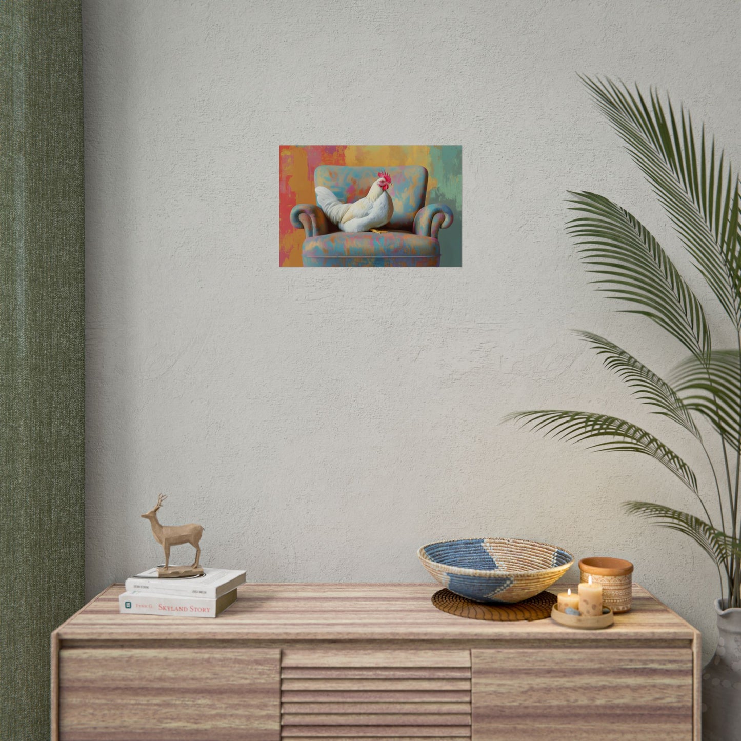 Vibrant Chicken Relaxing On An Elegant Armchair - Premium Art Print