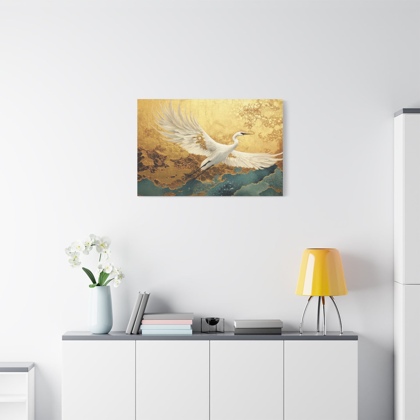 Gold Leaf White Crane - Canvas