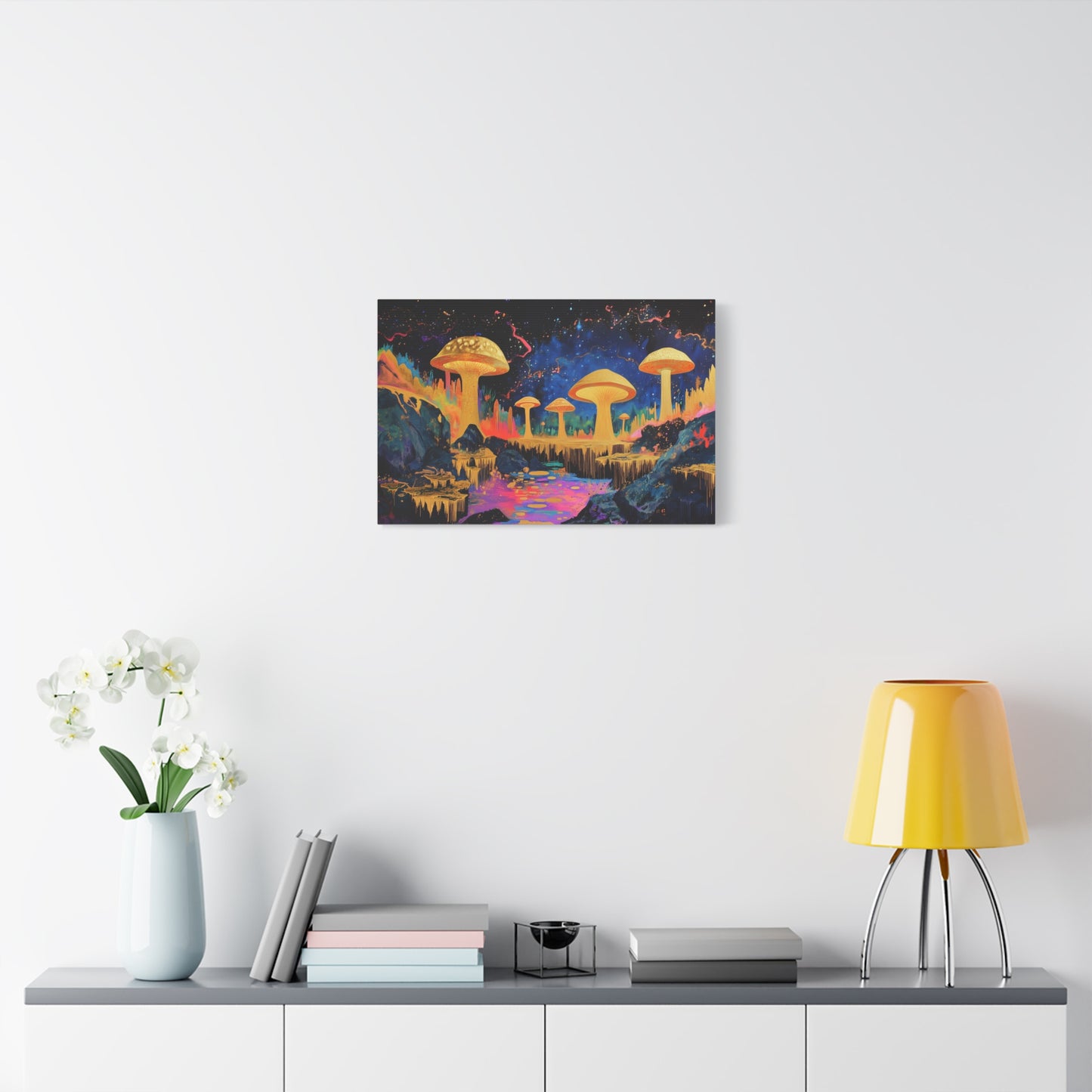 Gold Leaf Vibrant Mushroom Landscape - Canvas