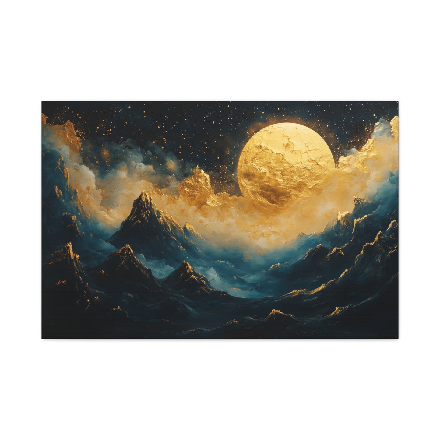 Gold Leaf Moonlit Mountain Landscape - Canvas