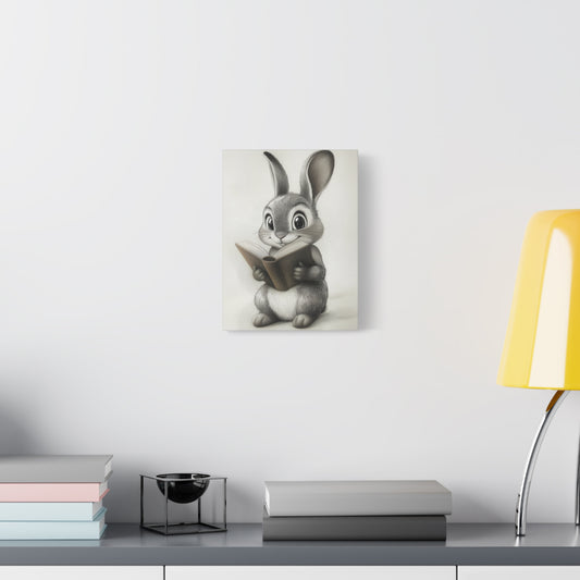 Adorable Rabbit Reading A Book - Canvas