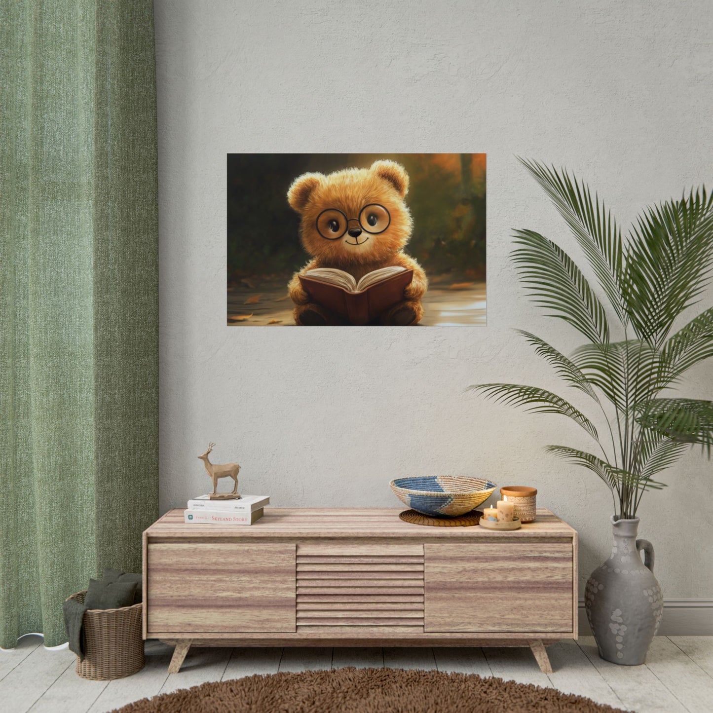 Adorable Teddy Bear Reading - Premium Art Print