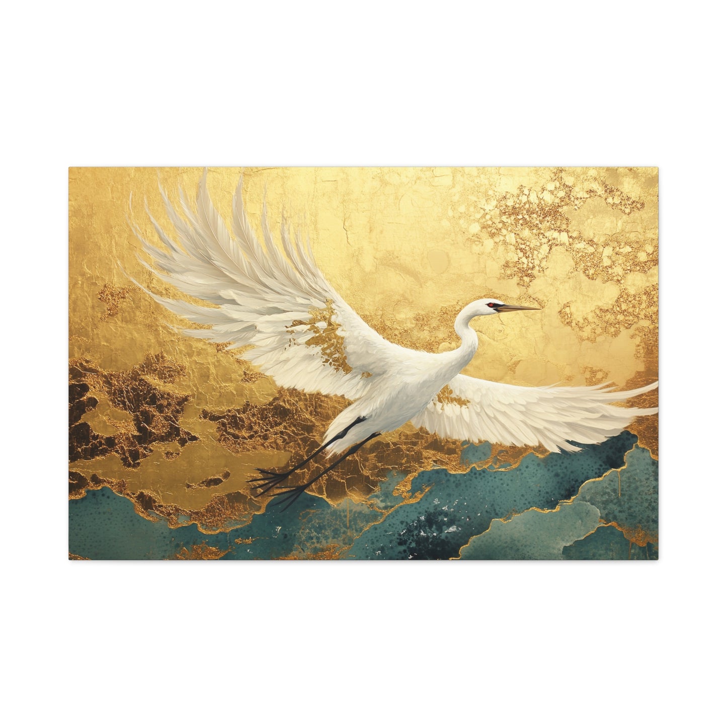 Gold Leaf White Crane - Canvas