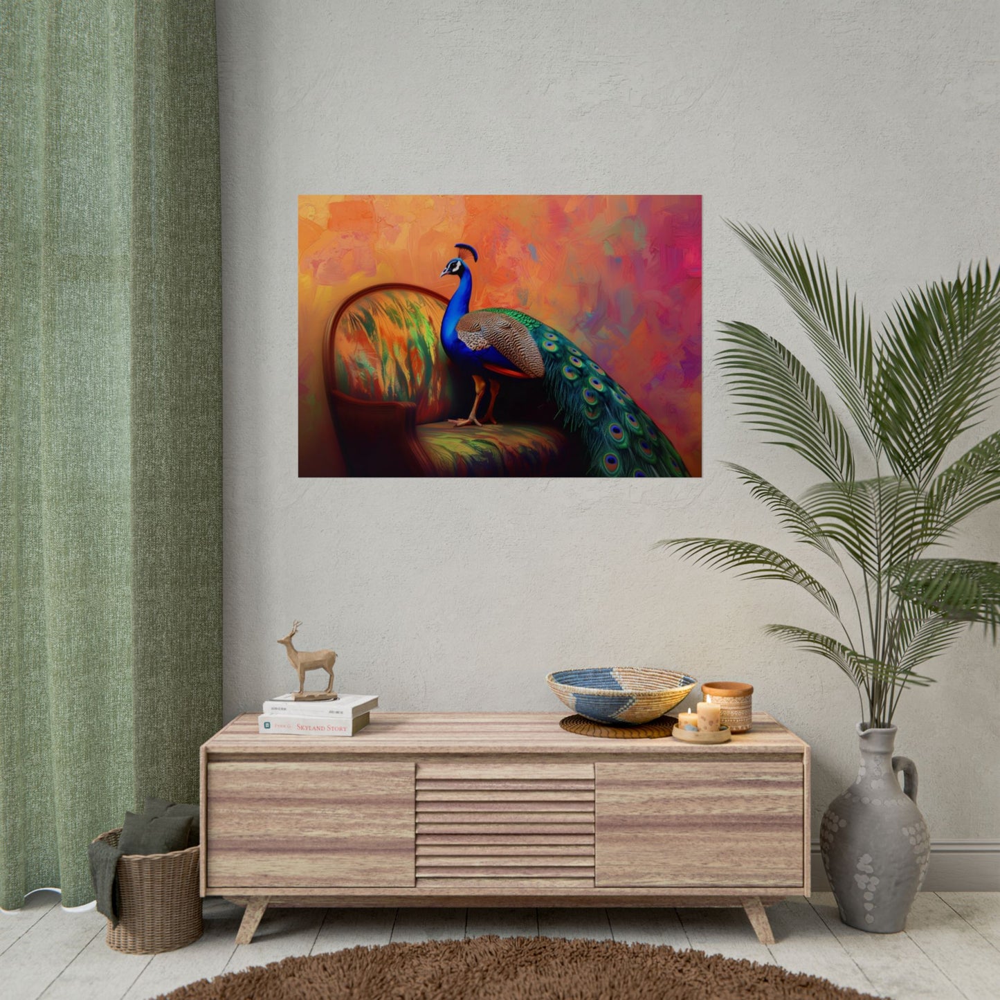 Peacock On A Fancy Chair - Premium Art Print