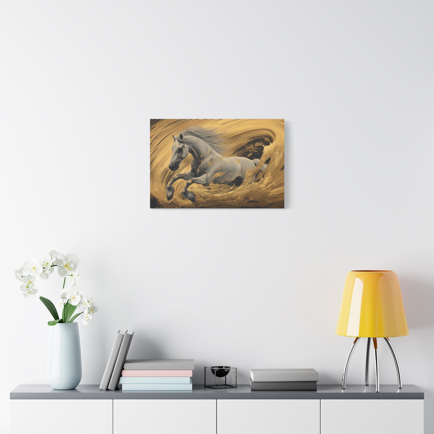 Gold Leaf White Horse - Canvas Art