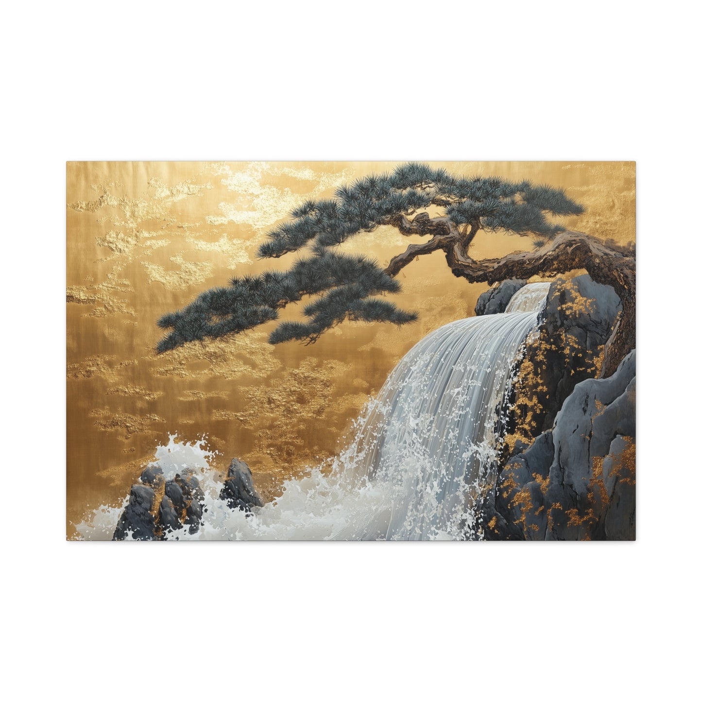 Gold Leaf Waterfall & Bonsai - Canvas