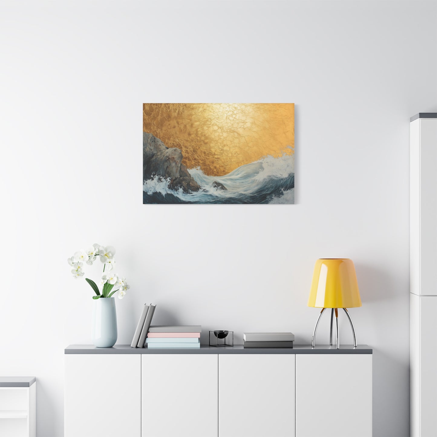 Golden Leaf Waves On the Rocks - Canvas Art