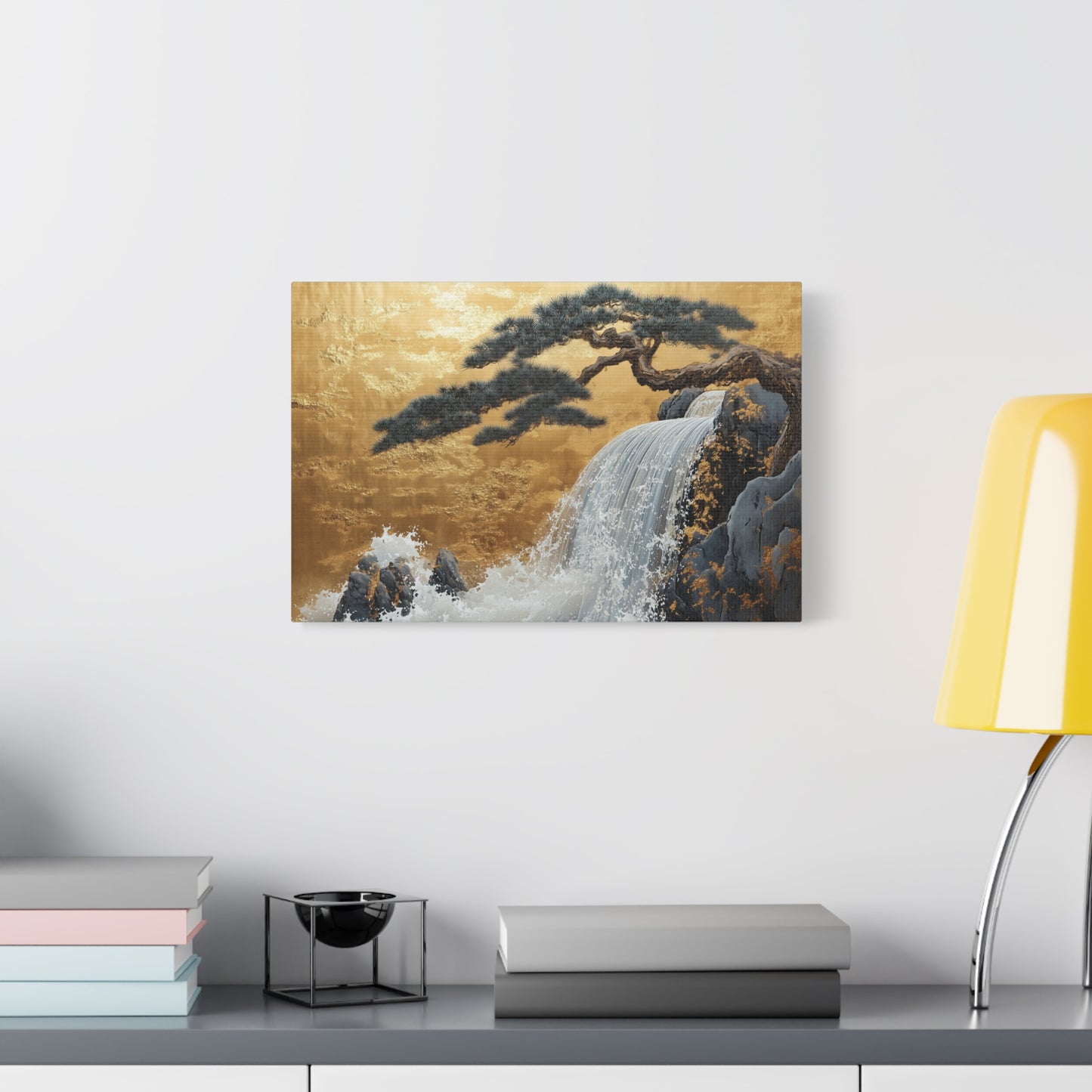 Gold Leaf Waterfall & Bonsai - Canvas