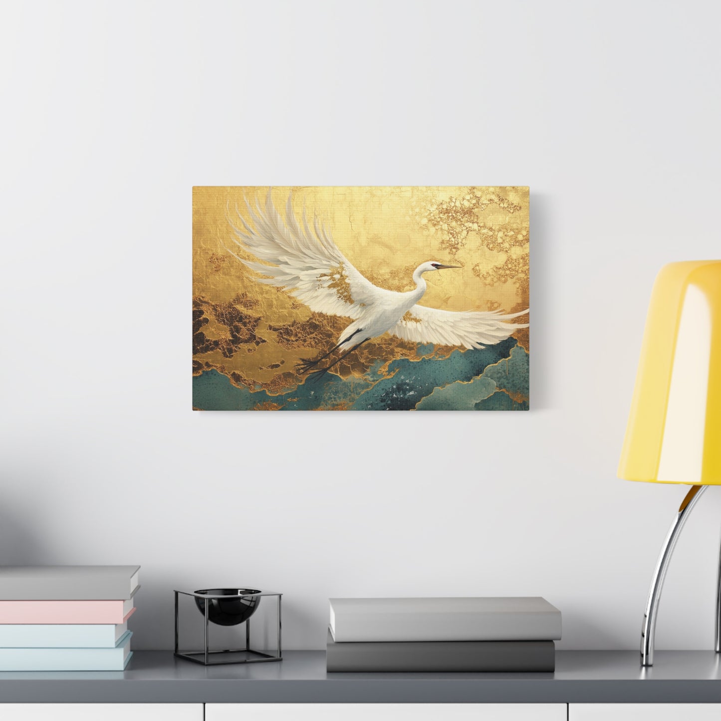 Gold Leaf White Crane - Canvas