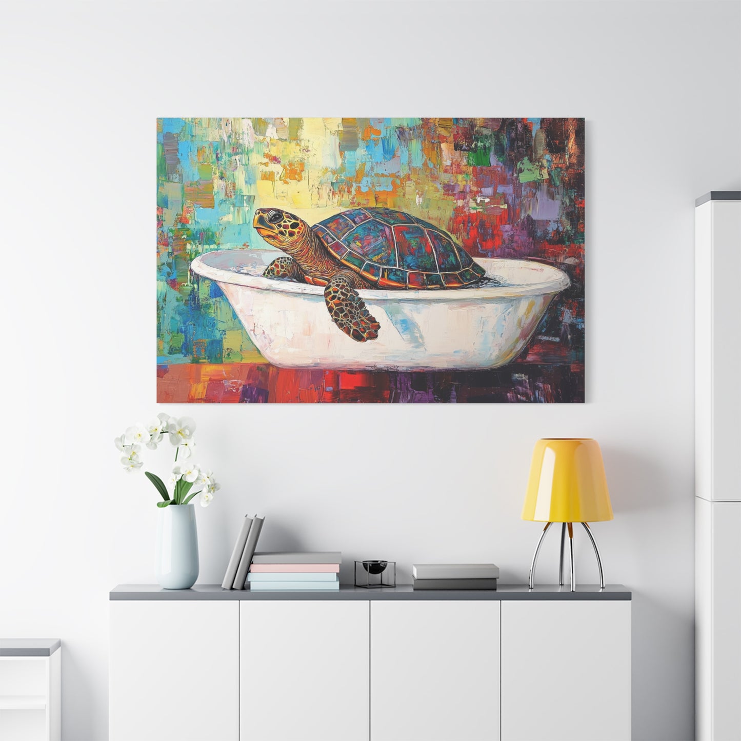 Colorful Turtle In A Bathtub - Canvas