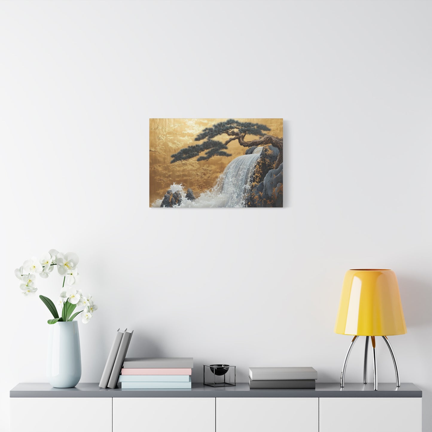 Gold Leaf Waterfall & Bonsai - Canvas
