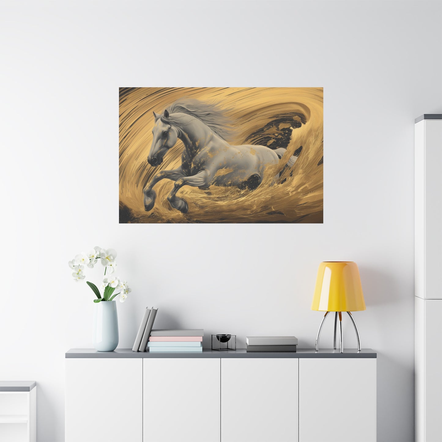 Gold Leaf White Horse - Canvas Art
