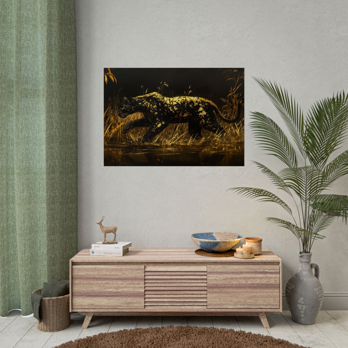 Gold Leaf Black Panther Animal Art - Premium Art Print