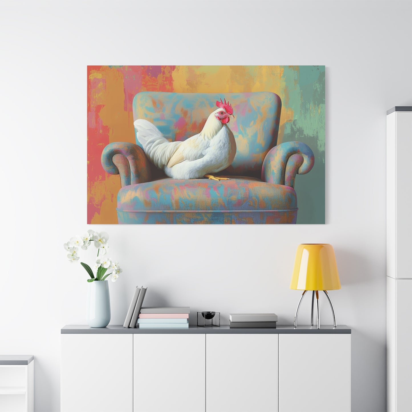Vibrant Chicken Relaxing On An Elegant Armchair - Canvas