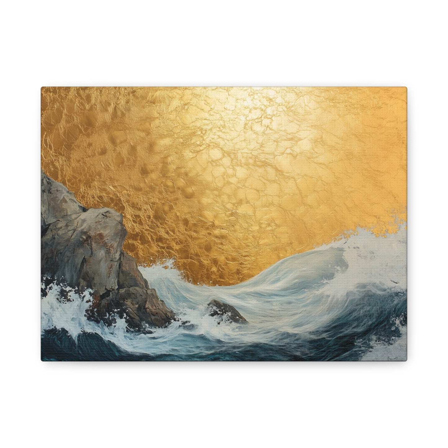 Golden Leaf Waves On the Rocks - Canvas Art