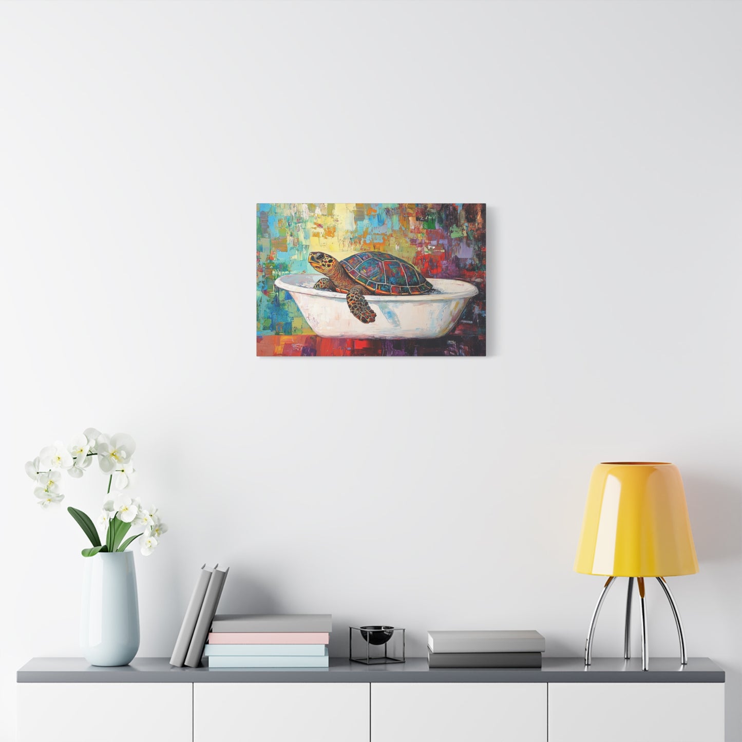 Colorful Turtle In A Bathtub - Canvas