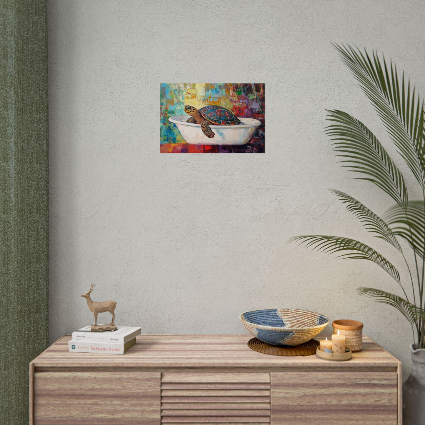 Colorful Turtle In A Bathtub - Premium Art Print