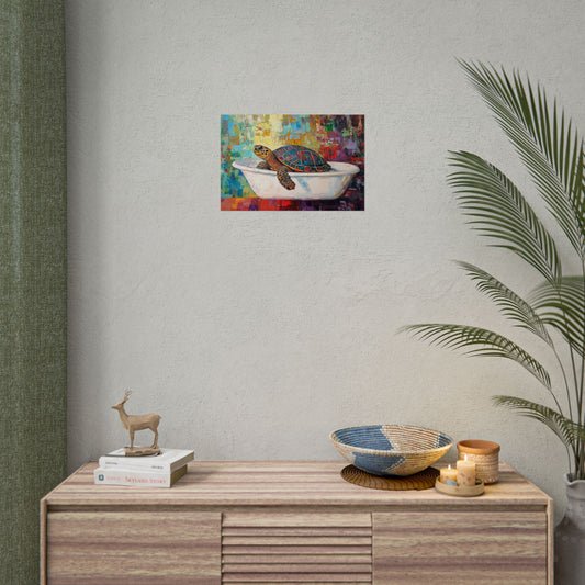 Colorful Turtle In A Bathtub - Premium Art Print