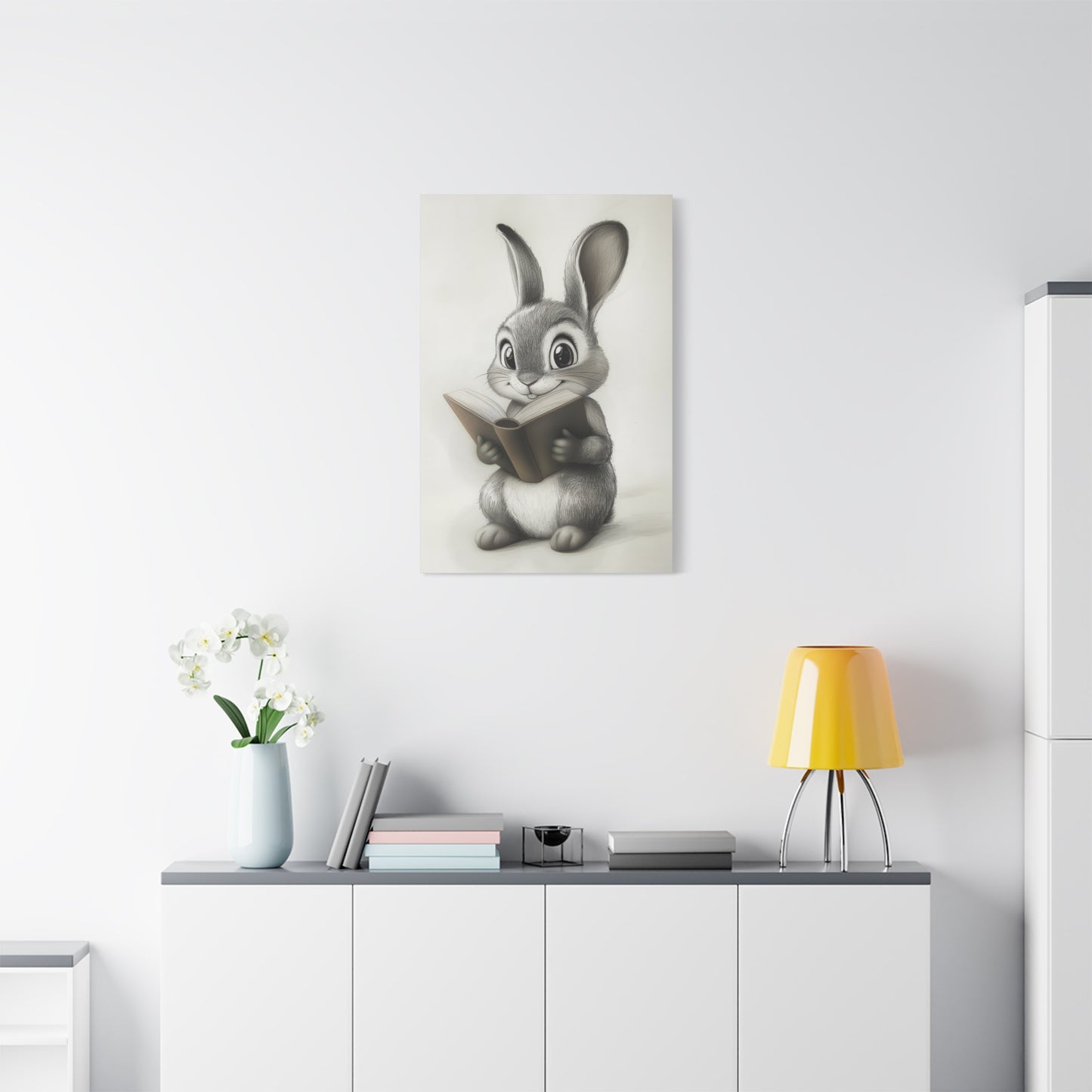 Adorable Rabbit Reading A Book - Canvas