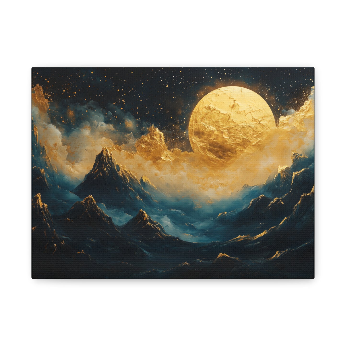 Gold Leaf Moonlit Mountain Landscape - Canvas