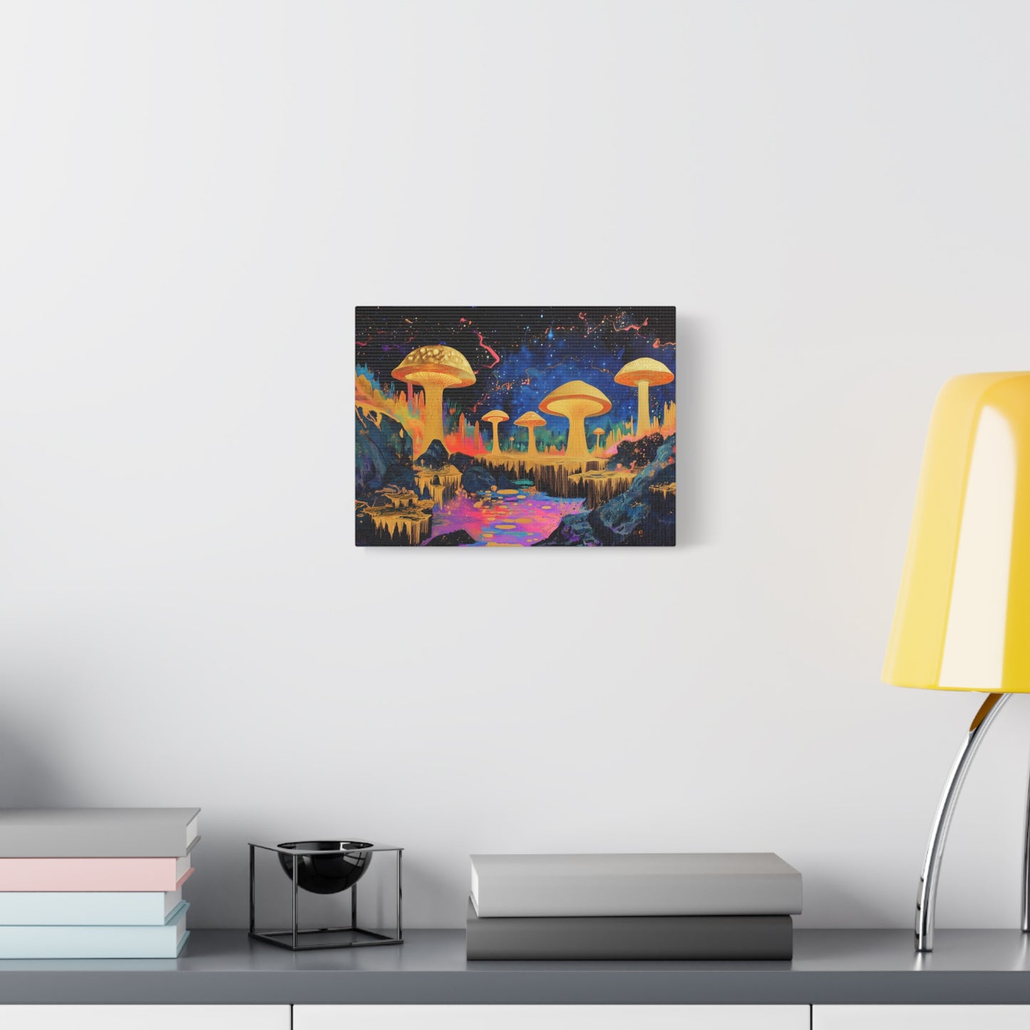 Gold Leaf Vibrant Mushroom Landscape - Canvas
