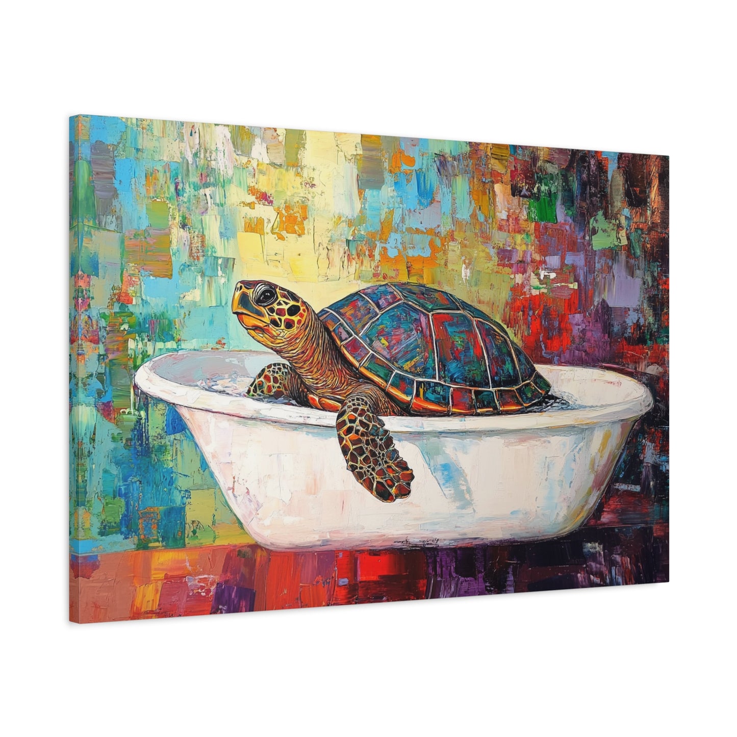 Colorful Turtle In A Bathtub - Canvas