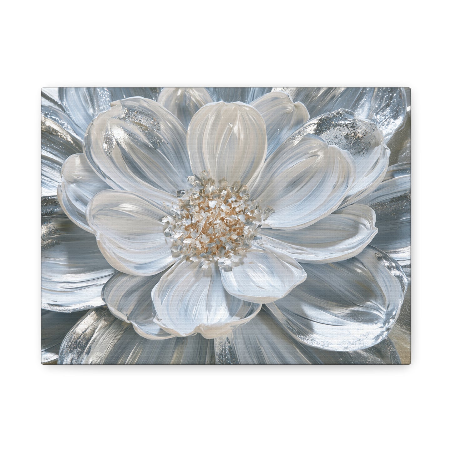 Silver White Floral Art - Canvas