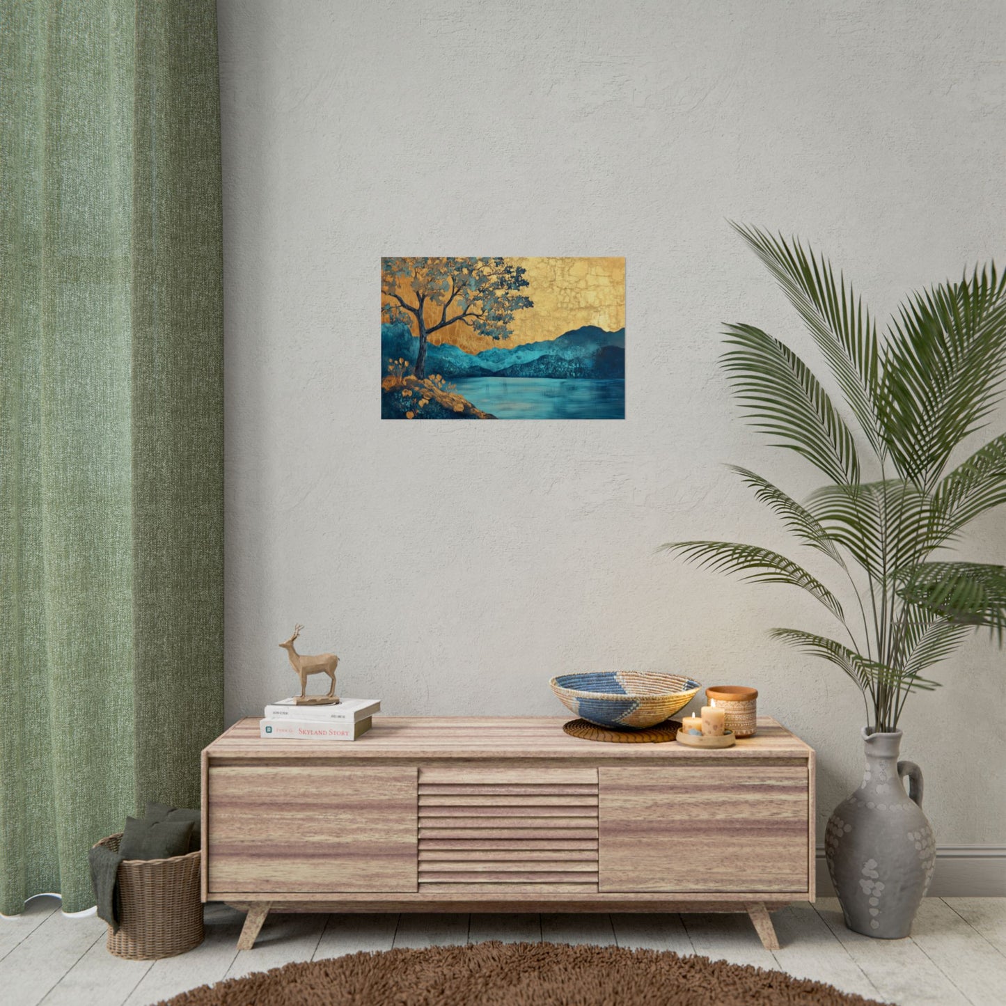 Gold Leaf Blue Gold Landscape - Premium Art Print