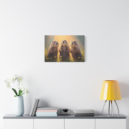 Three Groundhog Friends Marmot Art - Canvas